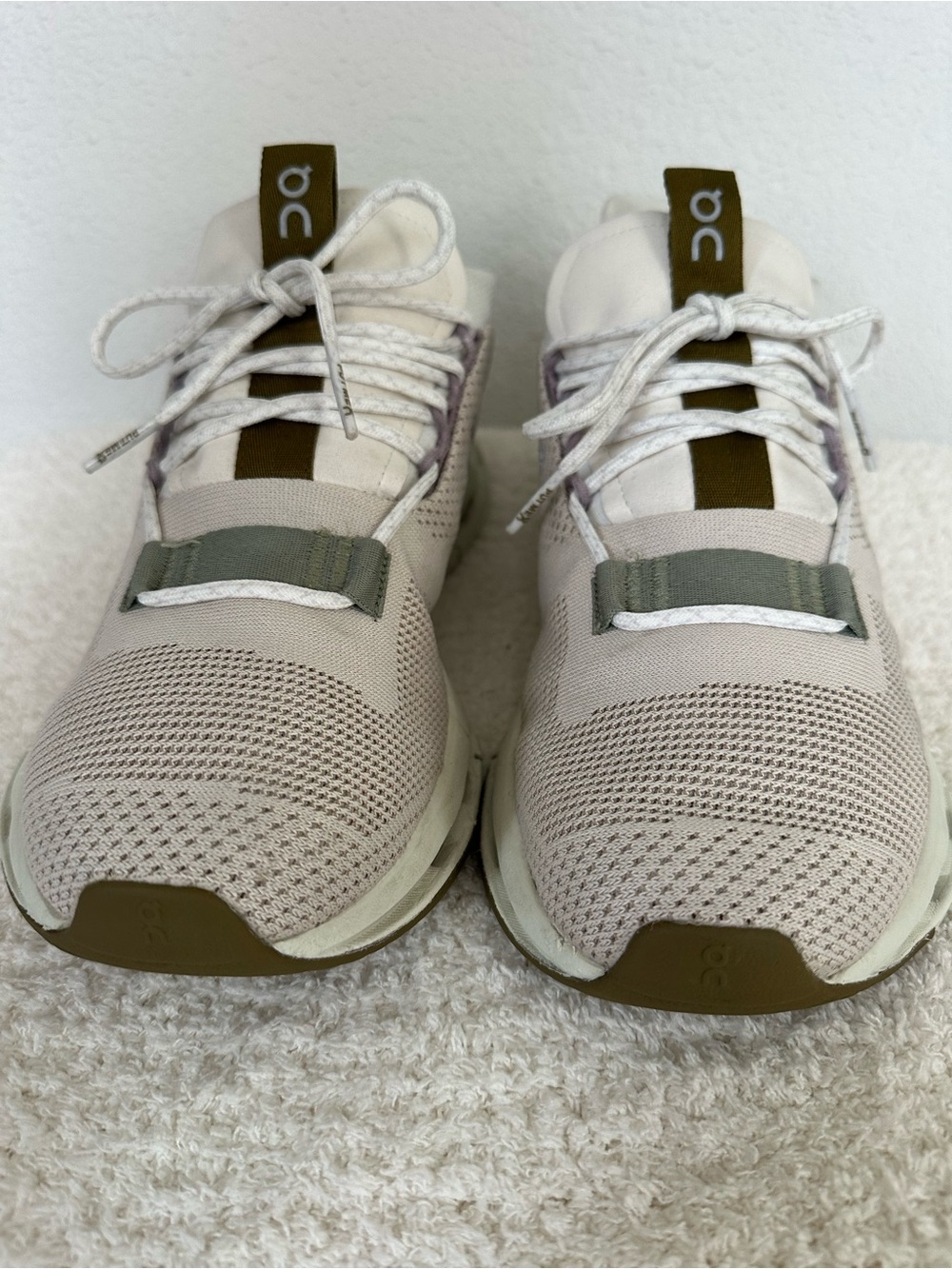 On Running Men’s Athletic Shoes - Beige with Olive Accents